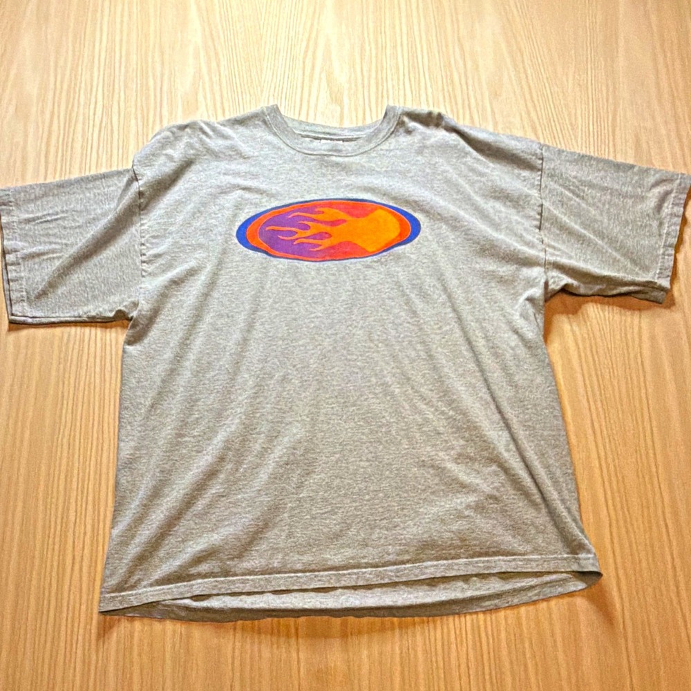 Gildan Ultra Cotton Men’s XXL Gray Double-Sided Flames Hot Rod Racing Tee